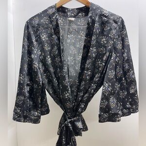 Wild Pearl Black Floral Satin Blouse